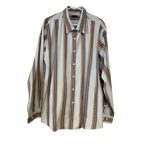 Men's Structure Long Sleeve Button Up Shirt Blue With Stripes XXL